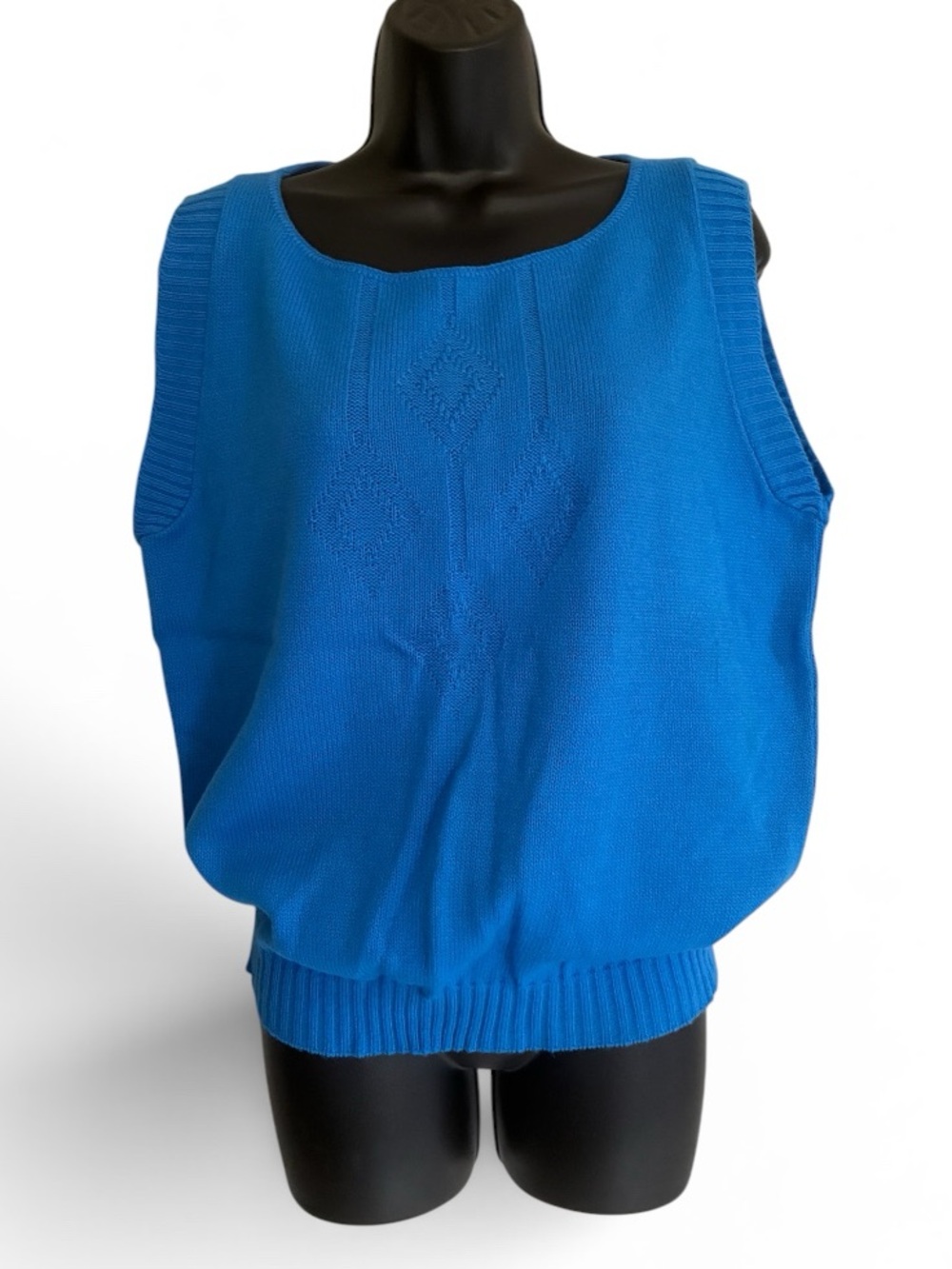 Vintage 80's Twee Preppy Academia Blue Knit Short Sleeve Sweater Size L/XL